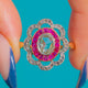 French 18ct Gold Art Deco Ruby 1.00ct Rose-Cut Diamond Flower Cluster Ring
