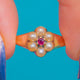 Antique 18ct Gold Pearl Spinel Flower Cluster Ring