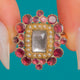 Georgian 9ct Gold Flat-Cut Garnet Moonstone Cluster Ring