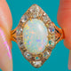 Victorian 18ct Gold Opal Diamond Cluster Navette Ring, 0.70ct Diamonds