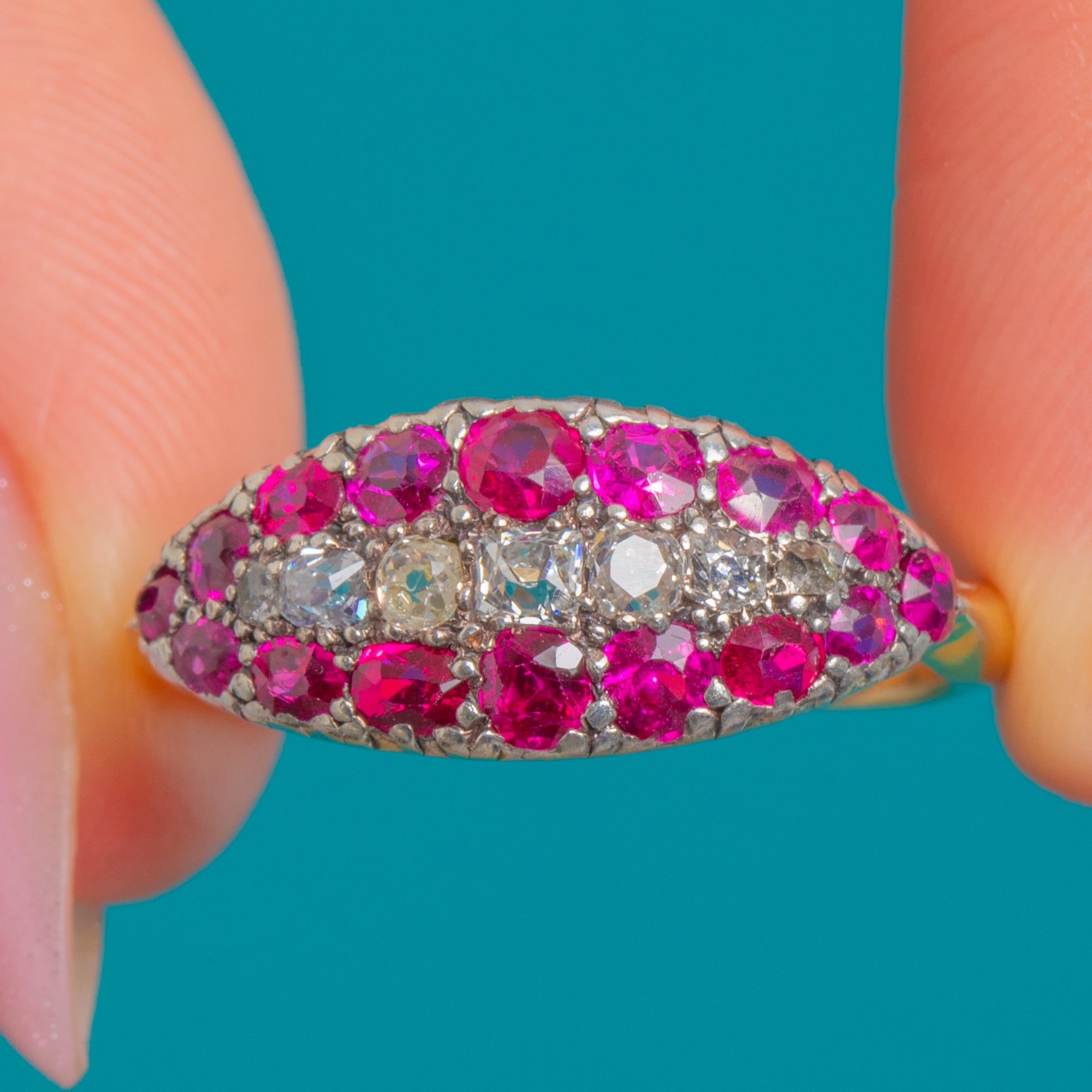 Boat Shape Ruby Fine 18ct Gold Ruby & Diamond Boat Ring c.1890