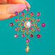 Antique Arts & Crafts Era Flat Cut Garnet Mother-of-Pearl Flower Drop Pendant