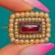 9ct Gold Georgian Sugarloaf Garnet & Natural Pearl Locket-Back Pendant