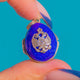 Antique Silver Blue Guilloché Enamel Heraldic Eagle Egg Locket, 9ct Gold Bail