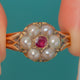 Victorian 15ct Gold Ruby Pearl Cluster Ring