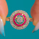 1920's Art Deco French 15ct Gold & Platinum Ruby Diamond Target Engagement Ring